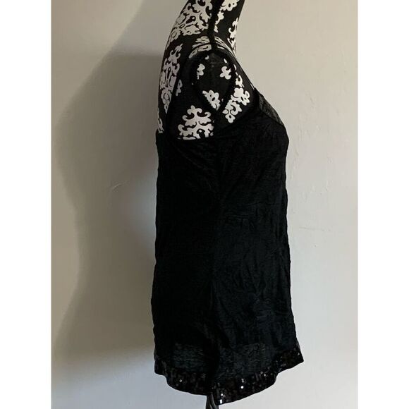 Black Arden B. Crinkle Sequins Top V-Neck Party Cocktail Evening M/L - Picture 5 of 16